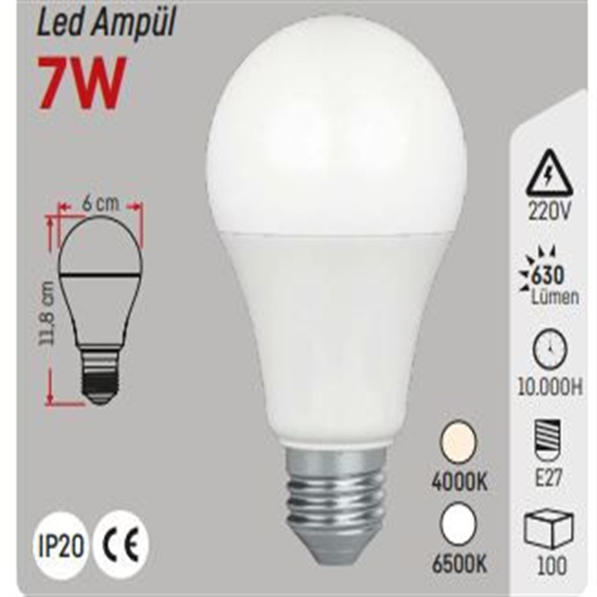 E 27 A60 7W AMPÜL BEYAZ 1